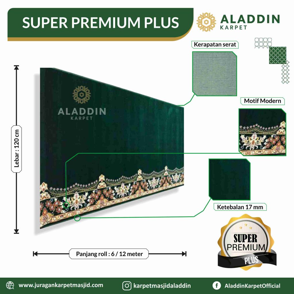 Karpet Masjid Super Premium Plus Hijau Polos Motif Elegan